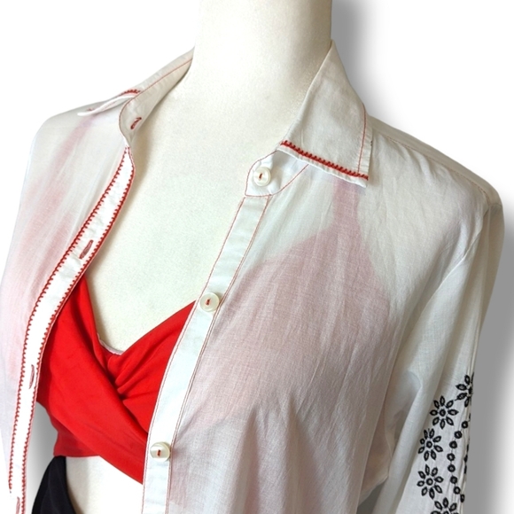 Tommy Bahama Retro Boho Cowgirl 100% Cotton Button Up Embroidered Beach Coverup - Picture 9 of 9